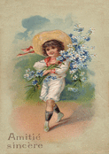 Enfant joyeux avec fleurs pour dire merci